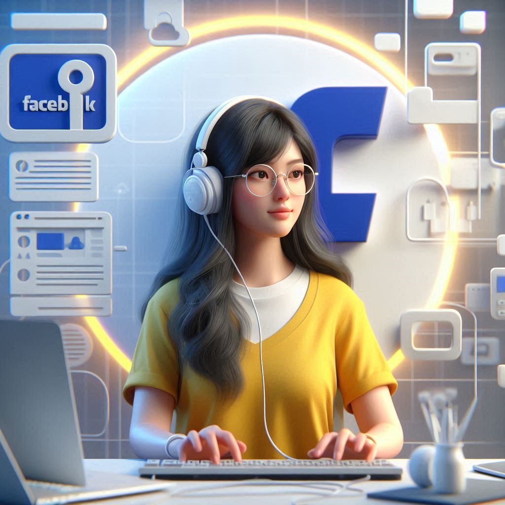 "Vibrant 3D Illustration of a Tech-Savvy Developer: Crafting Code with Facebook Flair"