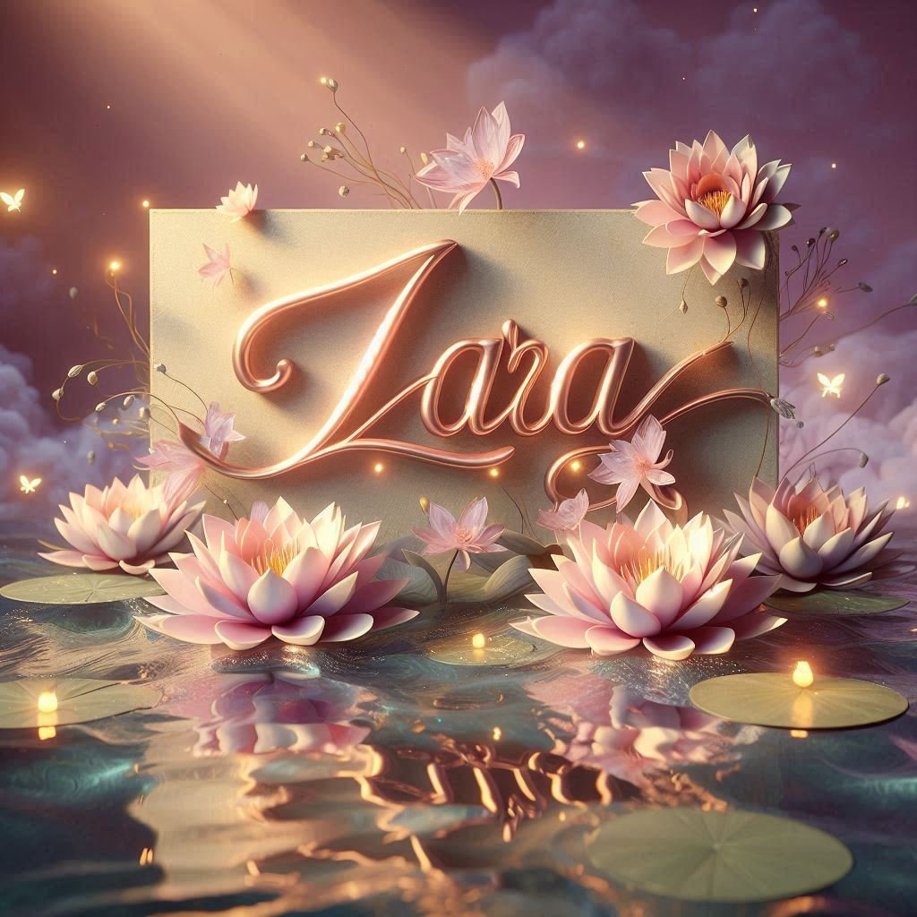 Serene Elegance: 3D Rose-Gold Name Art with Lotus Flowers and Fireflies