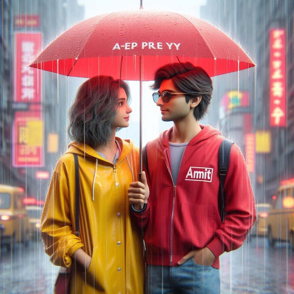 Romantic Rainy Day: 3D Portrait of Amit and Pooja in the Heart of the City