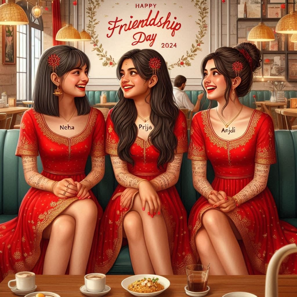 "Three Friends in a Cozy Café: Celebrating Friendship Day 2024"