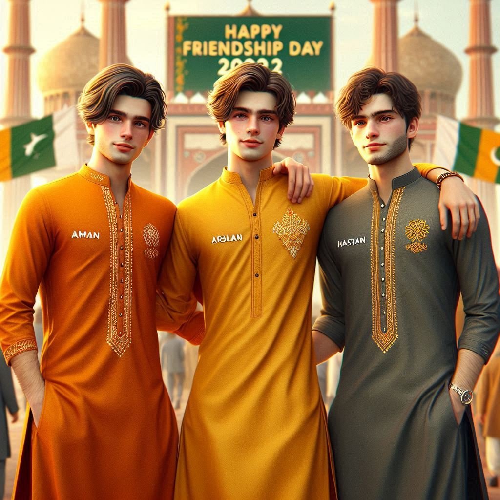 Three Friends in Traditional Attire Celebrating Friendship Day 2024